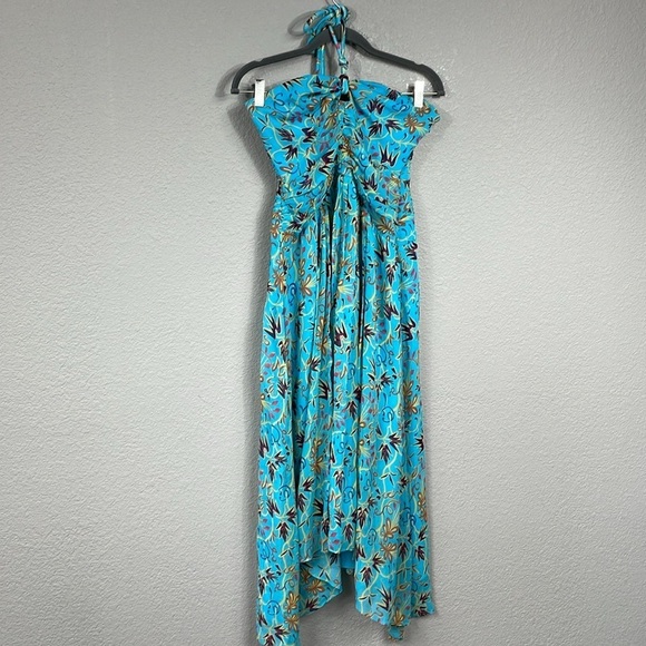 NWT ALC Violet Silk Halter Midi Dress Handkerchief Hem Grotto Floral Sz 8 - Picture 4 of 14